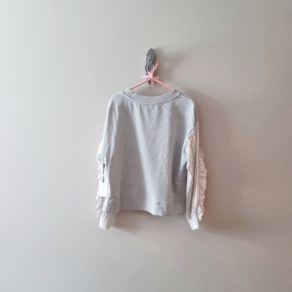 NWT 1. State grey stripe ruffle sleeve sweatshirt - Picture 4 of 5